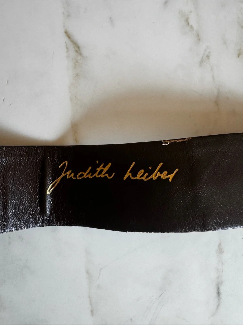 Vintage Judith Leiber Black Leather Belt with Ornate Gold Lion Buckle